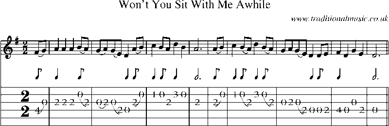 Guitar Tab and Sheet Music for Won't You Sit With Me Awhile