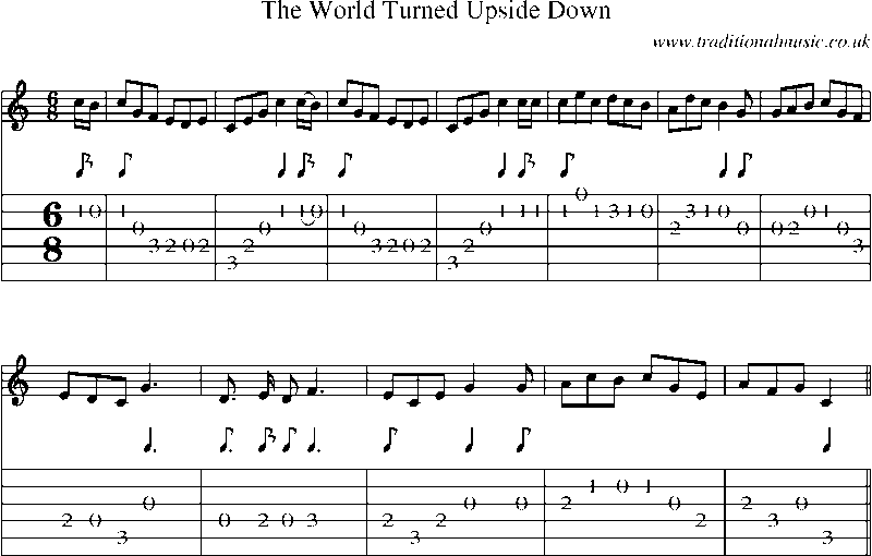 Guitar Tab and Sheet Music for The World Turned Upside Down(1)