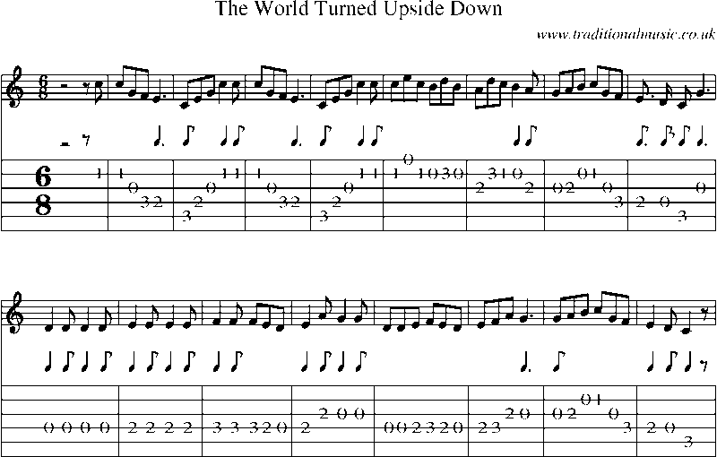 Guitar Tab and Sheet Music for The World Turned Upside Down(2)