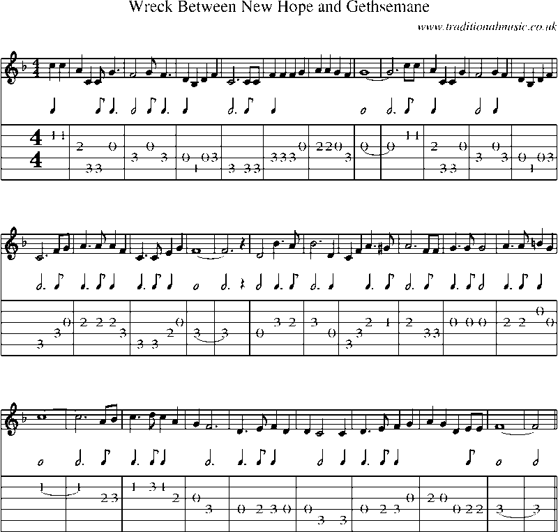Guitar Tab and Sheet Music for Wreck Between New Hope And Gethsemane