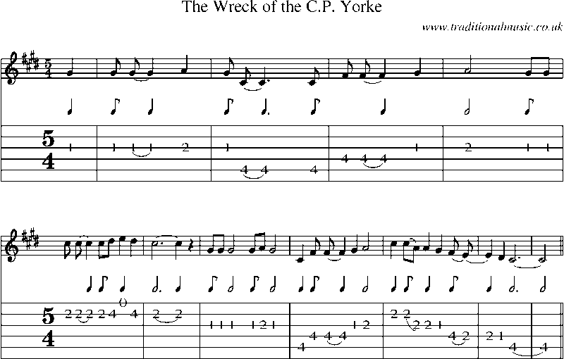 Guitar Tab and Sheet Music for The Wreck Of The C.p. Yorke
