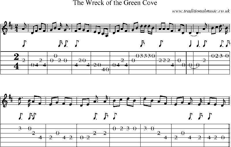 Guitar Tab and Sheet Music for The Wreck Of The Green Cove