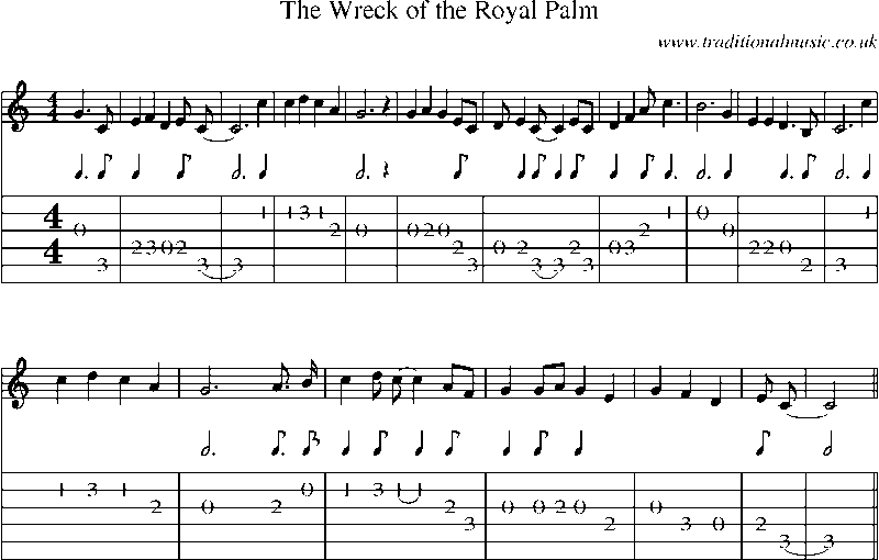 Guitar Tab and Sheet Music for The Wreck Of The Royal Palm