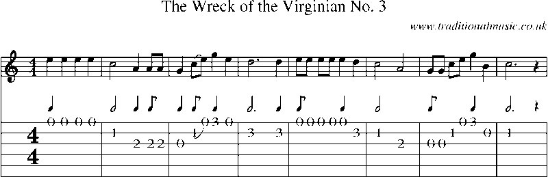 Guitar Tab and Sheet Music for The Wreck Of The Virginian No. 3