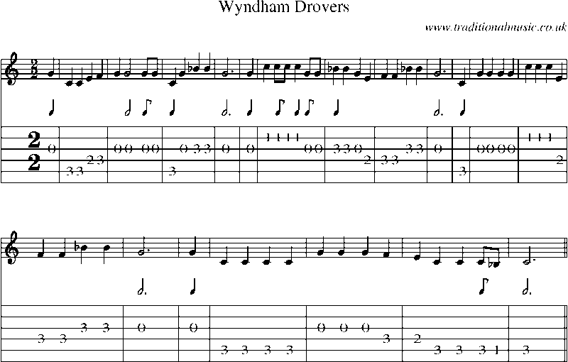 Guitar Tab and Sheet Music for Wyndham Drovers