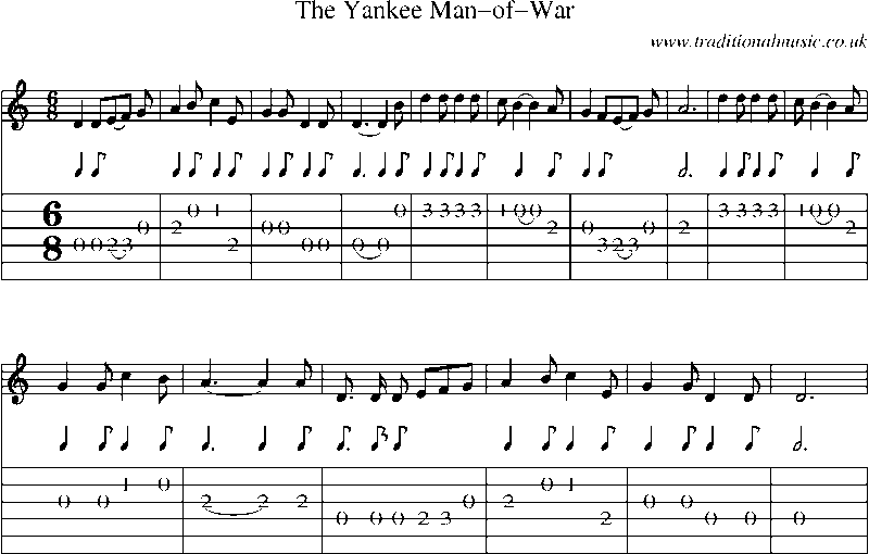 Guitar Tab and Sheet Music for The Yankee Man-of-war