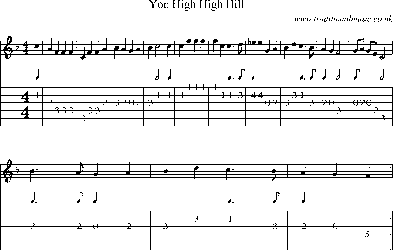 Guitar Tab and Sheet Music for Yon High High Hill