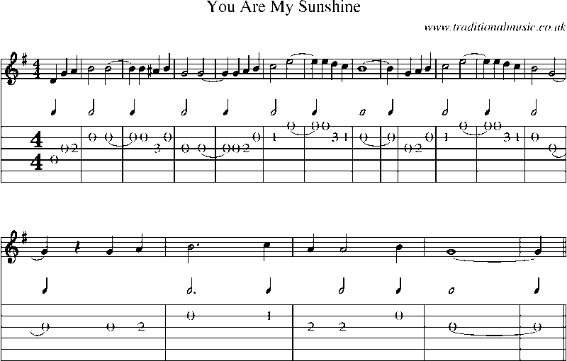 Guitar Tab and Sheet Music for You Are My Sunshine