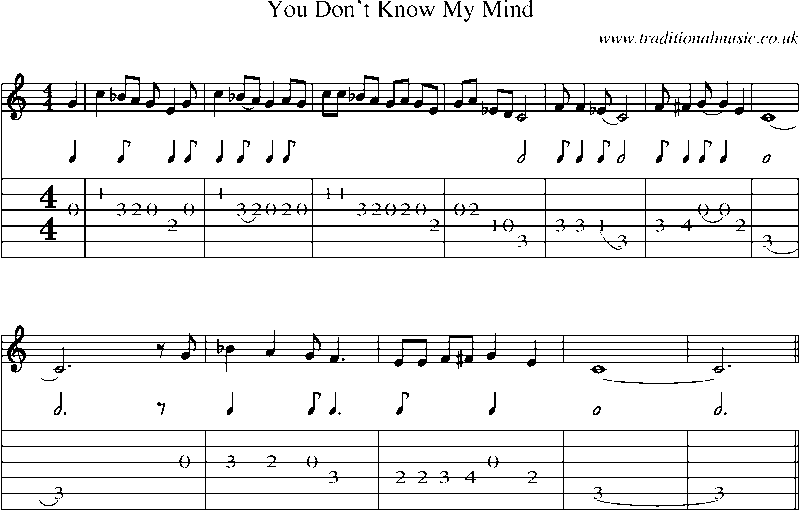 Guitar Tab and Sheet Music for You Don't Know My Mind