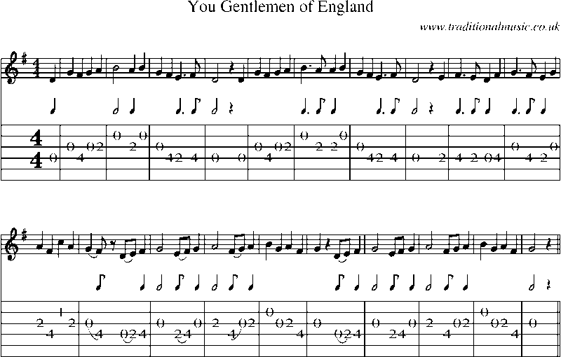 Guitar Tab and Sheet Music for You Gentlemen Of England