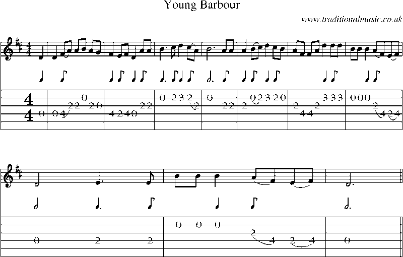 Guitar Tab and Sheet Music for Young Barbour