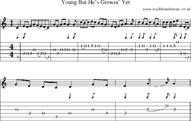 Guitar Tab and Sheet Music for Young But He's Growin' Yet