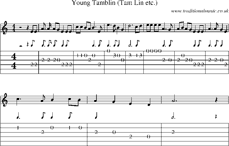 Guitar Tab and Sheet Music for Young Tamblin (tam Lin Etc.)