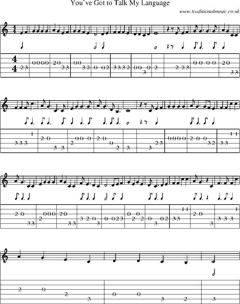 Guitar Tab and Sheet Music for You've Got To Talk My Language