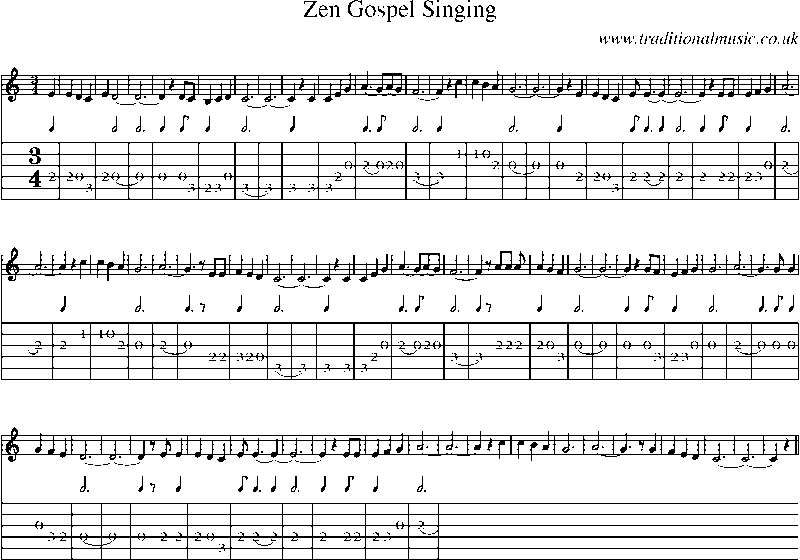 Guitar Tab and Sheet Music for Zen Gospel Singing