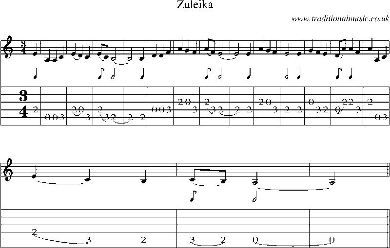 Guitar Tab and Sheet Music for Zuleika