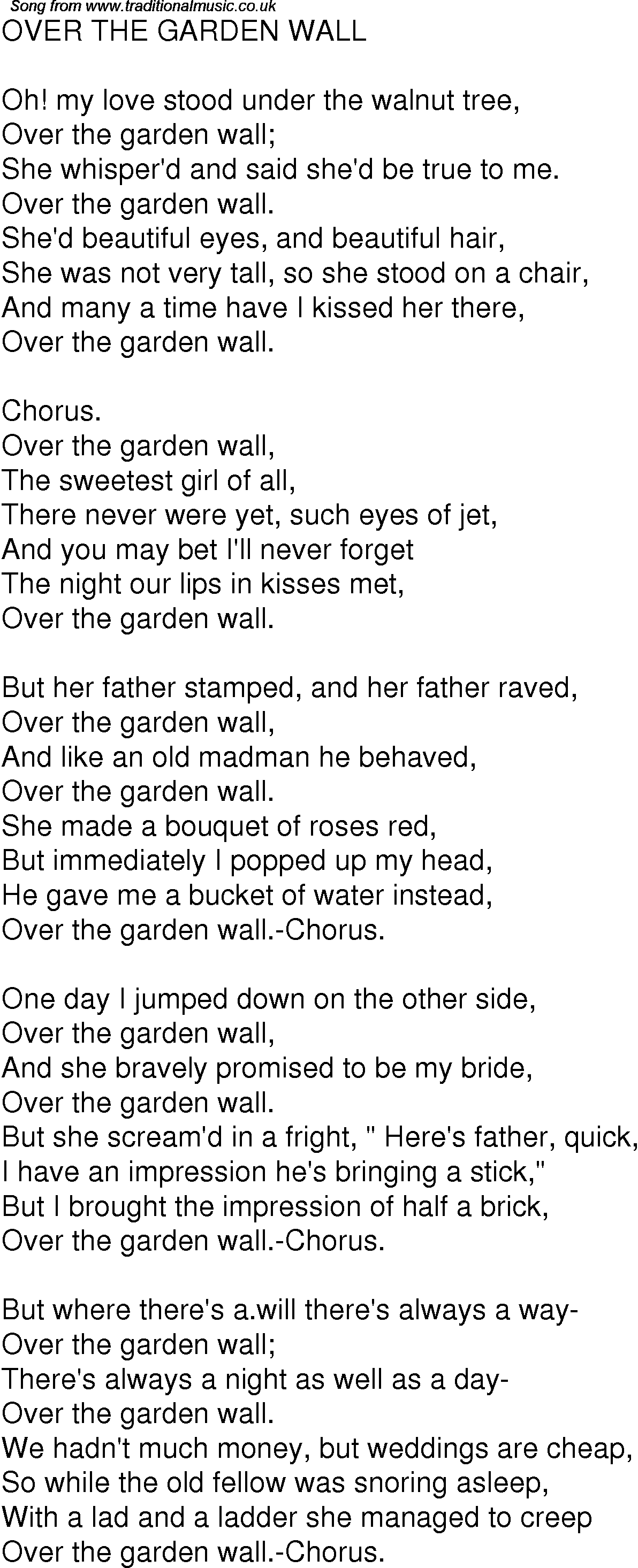 Old Time Song Lyrics For 01 Over The Garden Wall