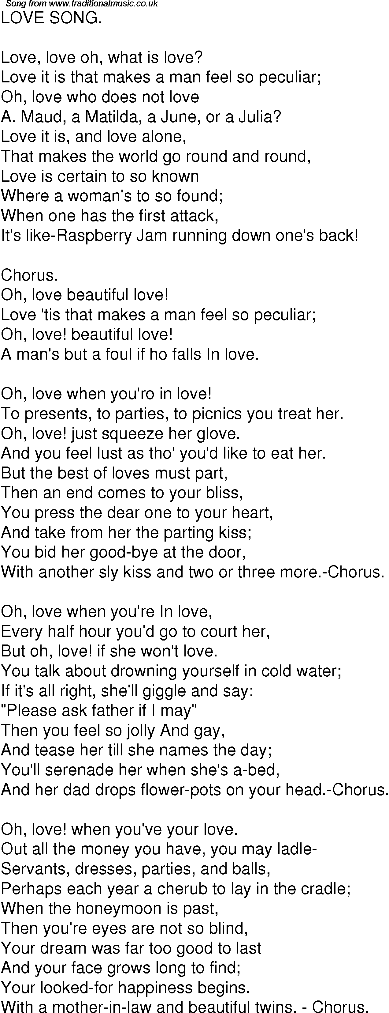Old Time Song Lyrics For 06 Love Song