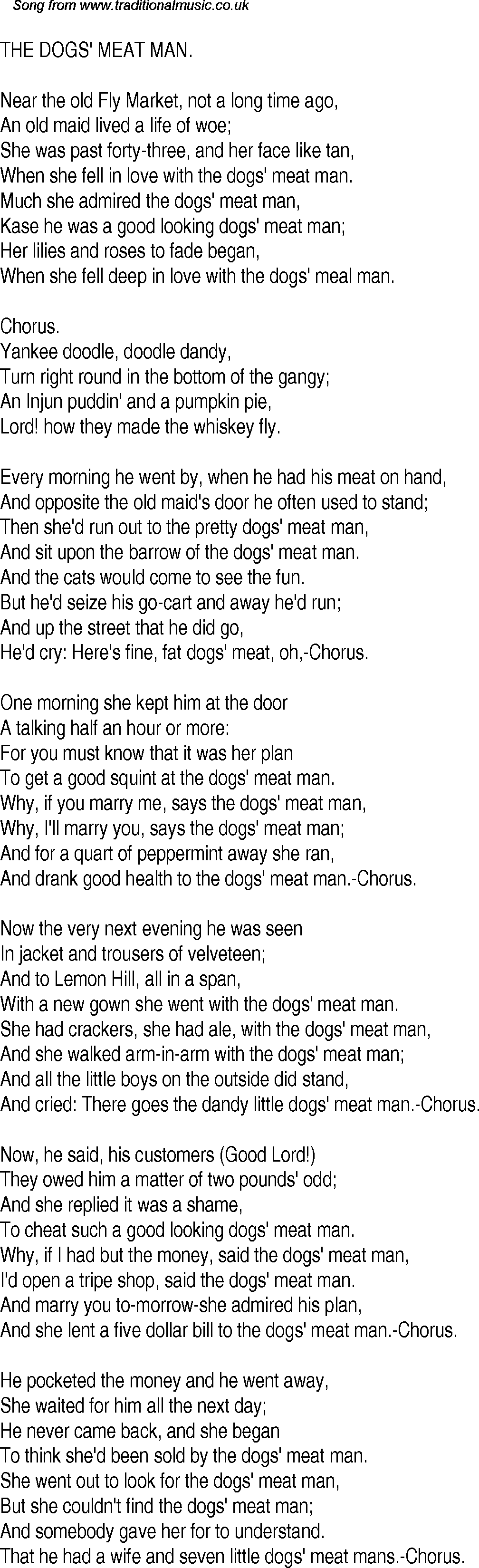 Old Time Song Lyrics For 16 The Dogs Meat Man
