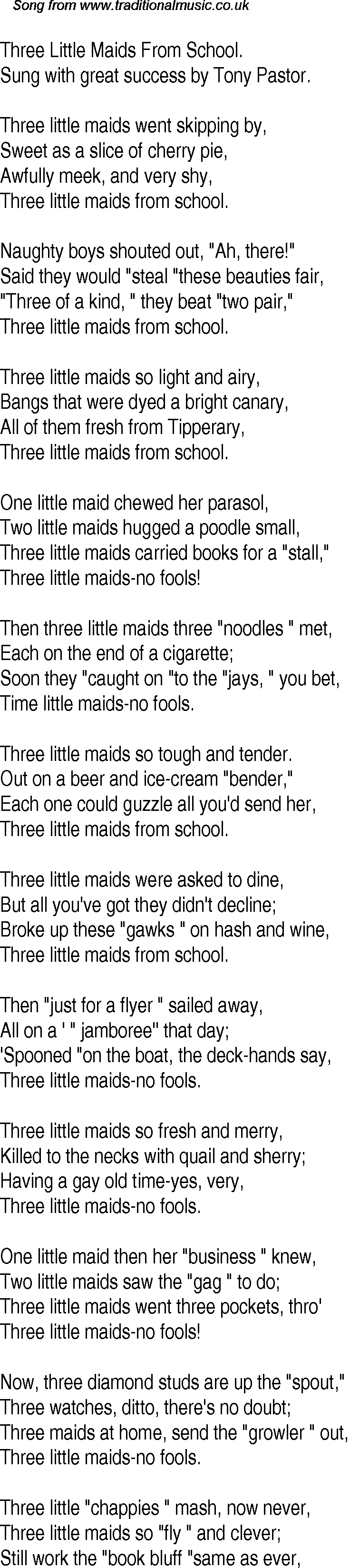 Old Time Song Lyrics for 18 Three Little Maids From School