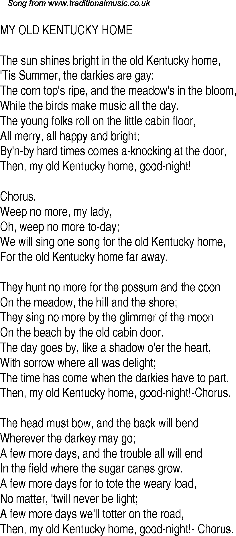 Old Kentucky Home Lyrics Lyricswalls 