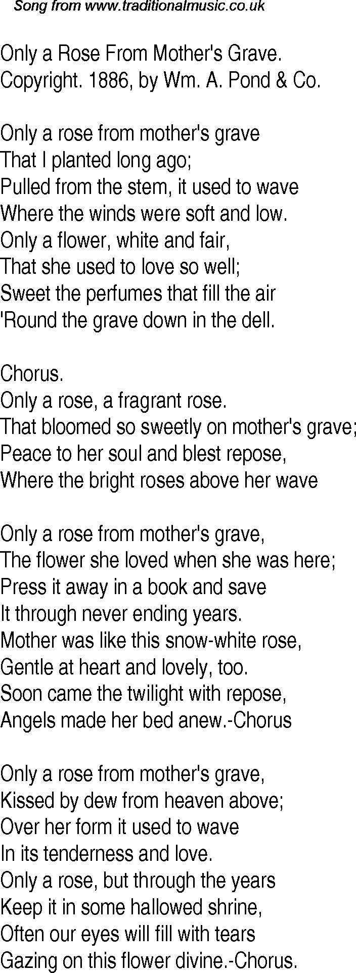 Old Time Song Lyrics For 20 Only A Rose From Mothers Grave