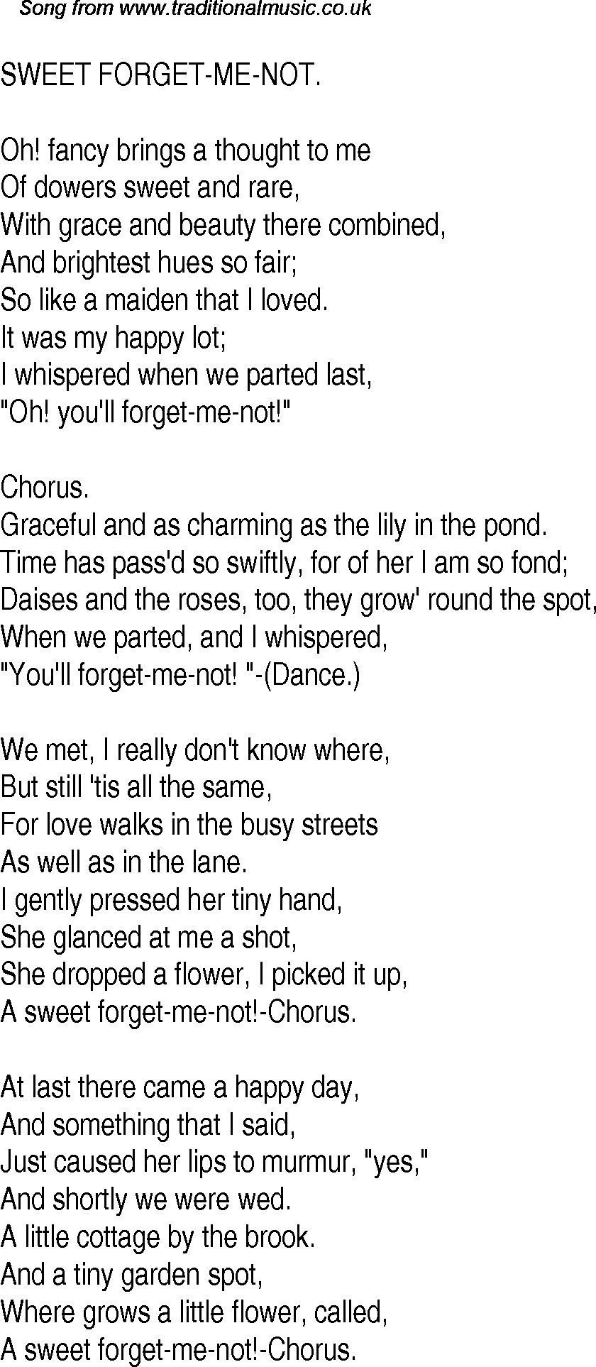 Old Time Song Lyrics For 23 Sweet Forget Me Not