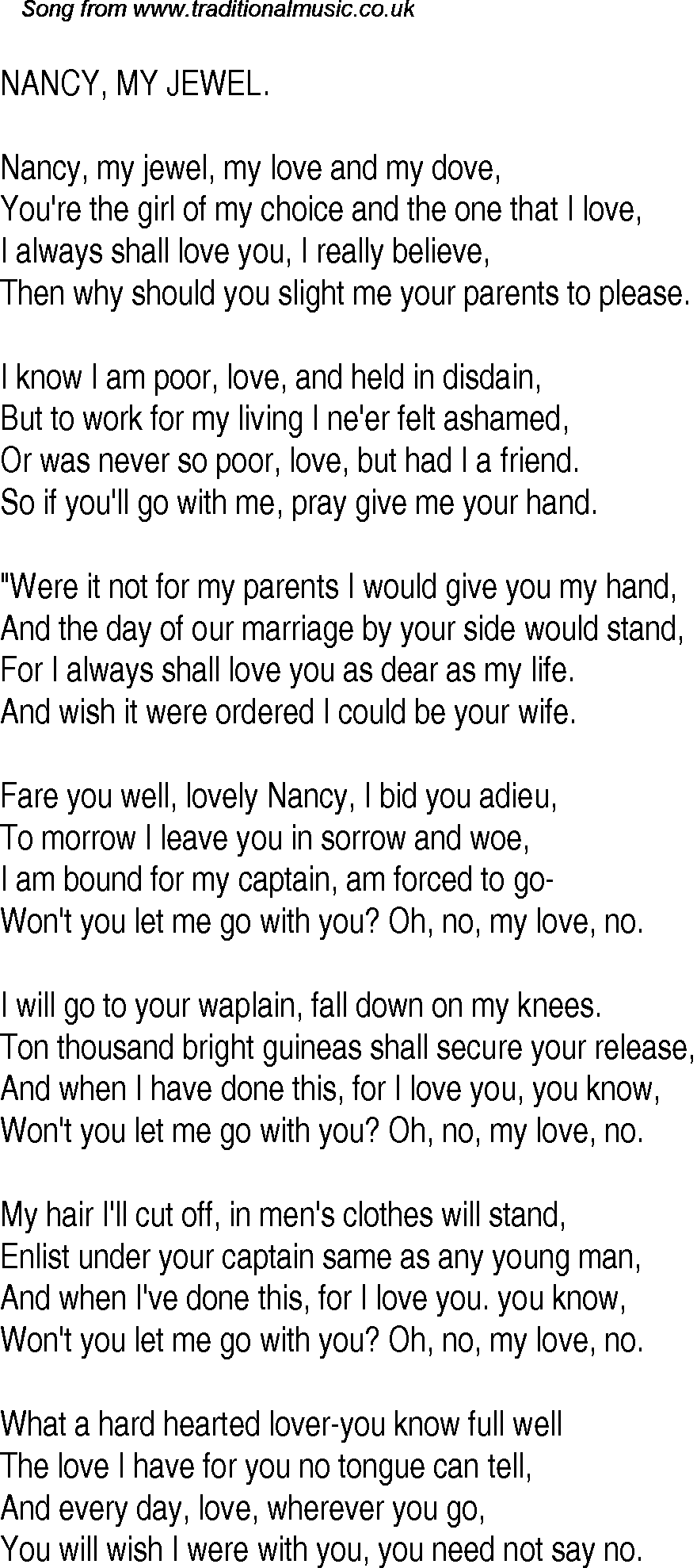 Old Time Song Lyrics for 27 Nancy, My Jewel