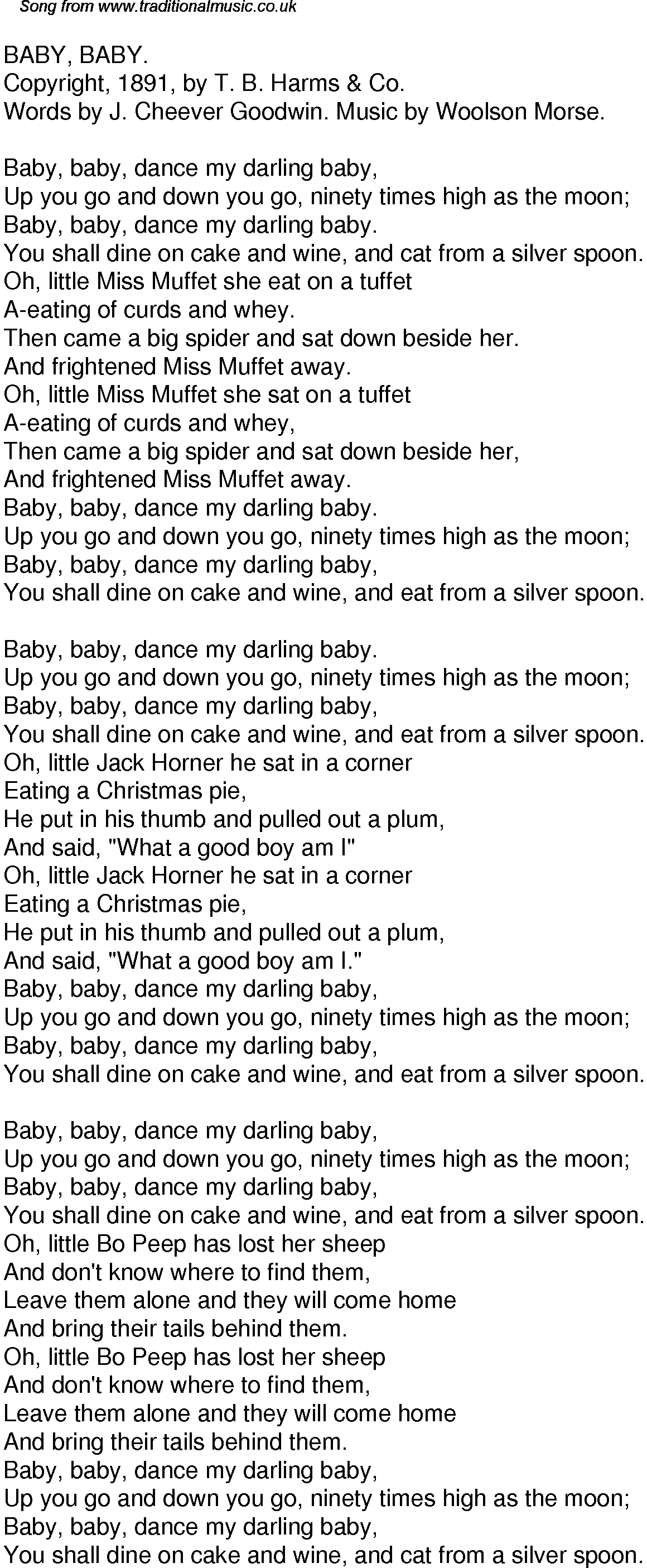 Old Time Song Lyrics for 32 Baby Baby