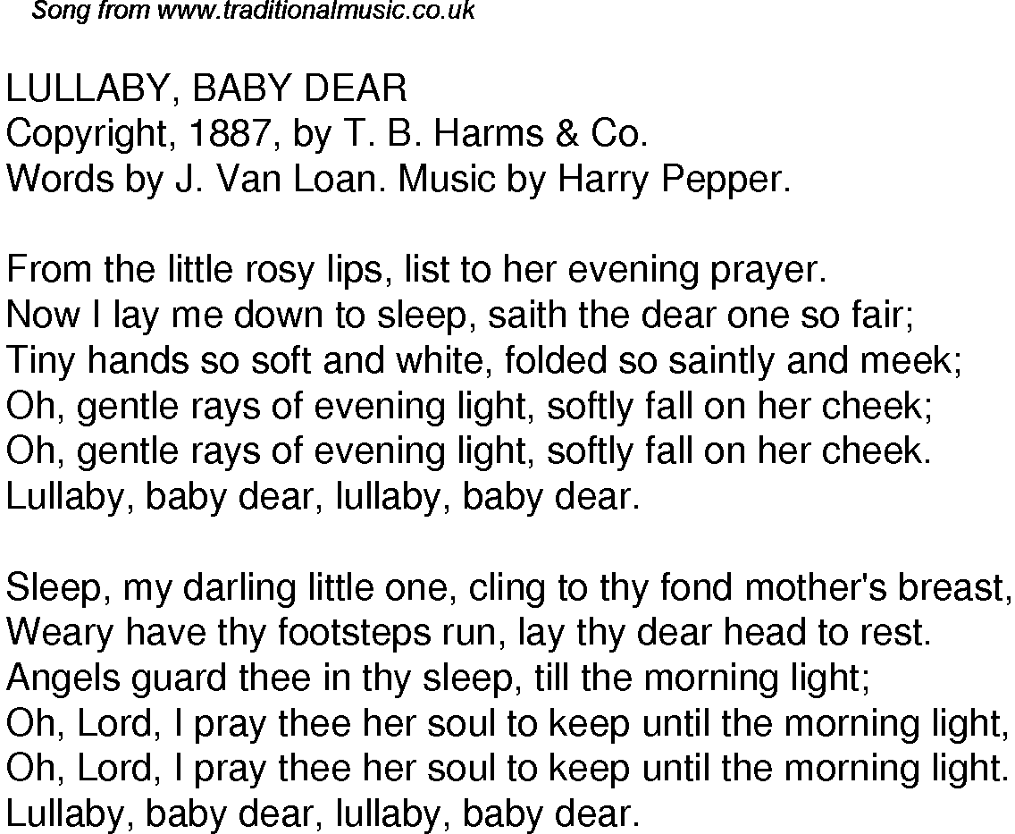 Old Time Song Lyrics for 32 Lullaby Baby Dear