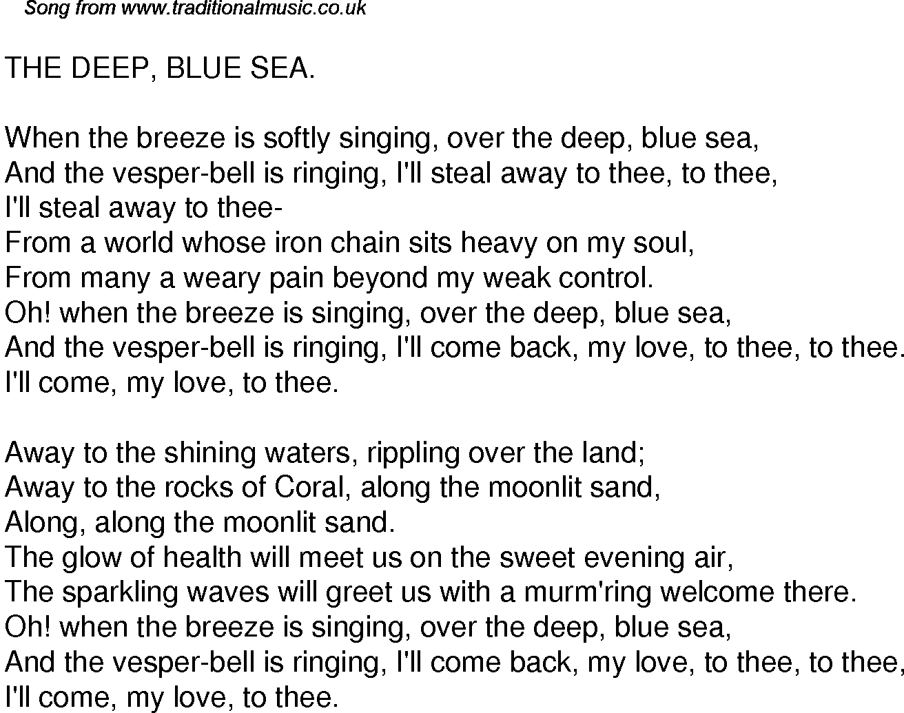 the blue of Bottom lyrics deep sea