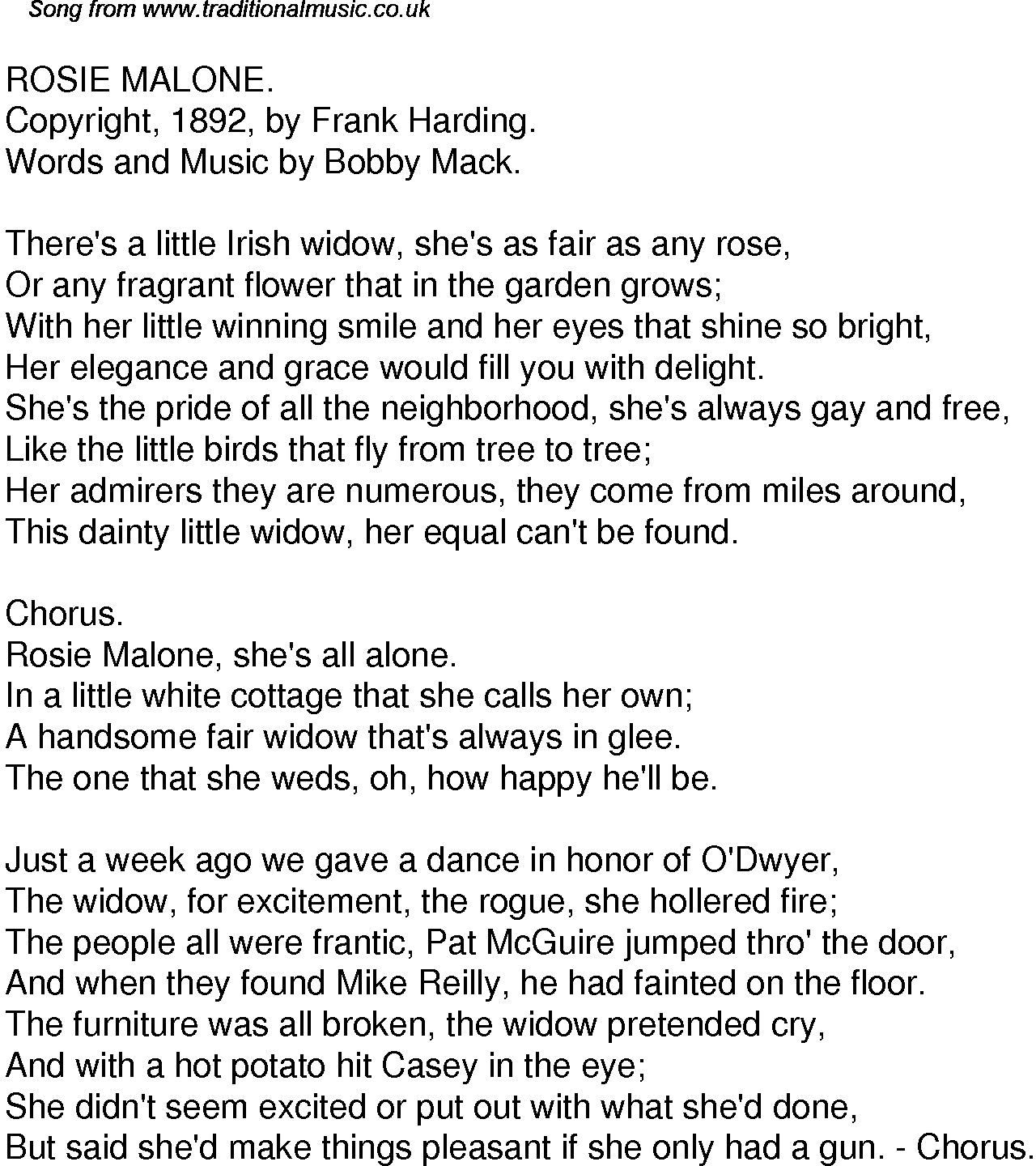 Old Time Song Lyrics for 36 Rosie Malone