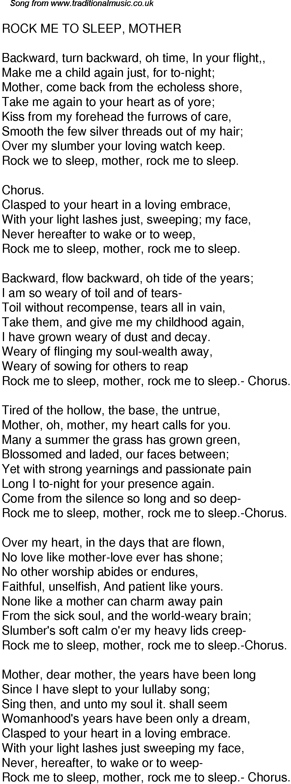 Old Time Song Lyrics For 40 Rock Me To Sleep Mother
