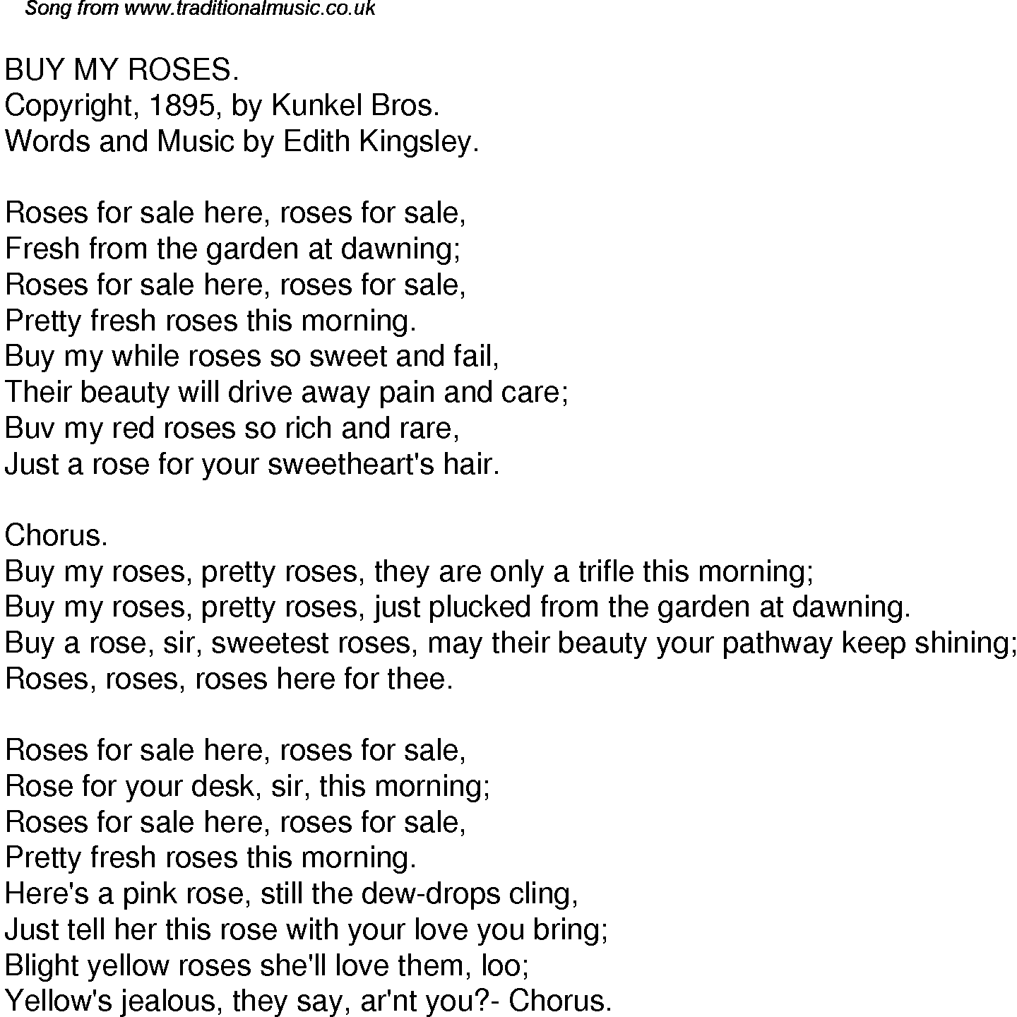 Old Time Song Lyrics for 49 Buy My Roses

