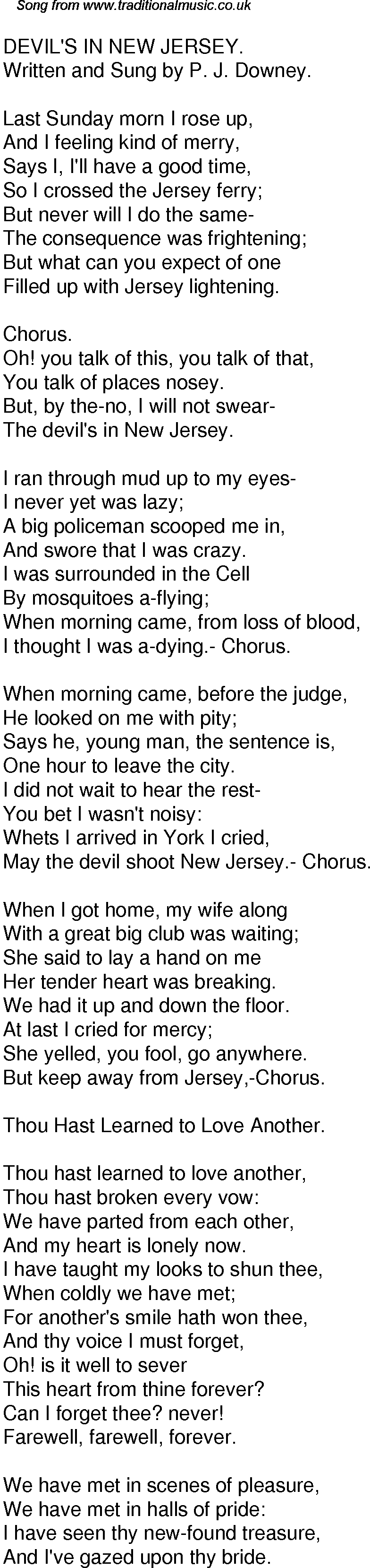 Old Time Song Lyrics for 49 Devils In New Jersey