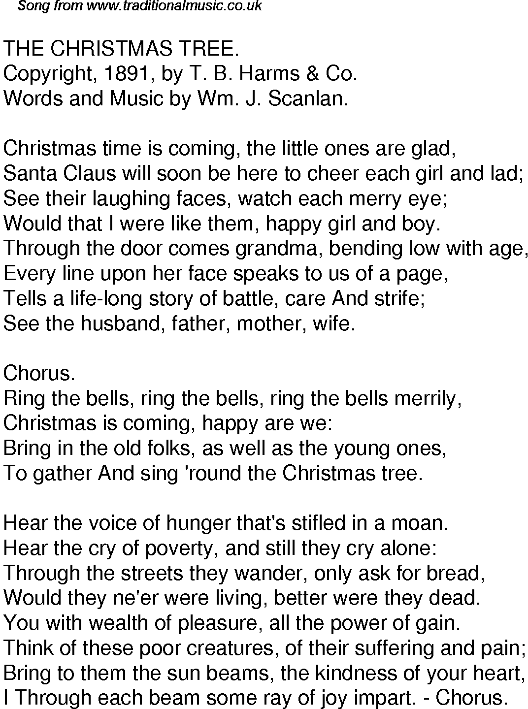 Old Time Song Lyrics for 49 The Christmas Tree
