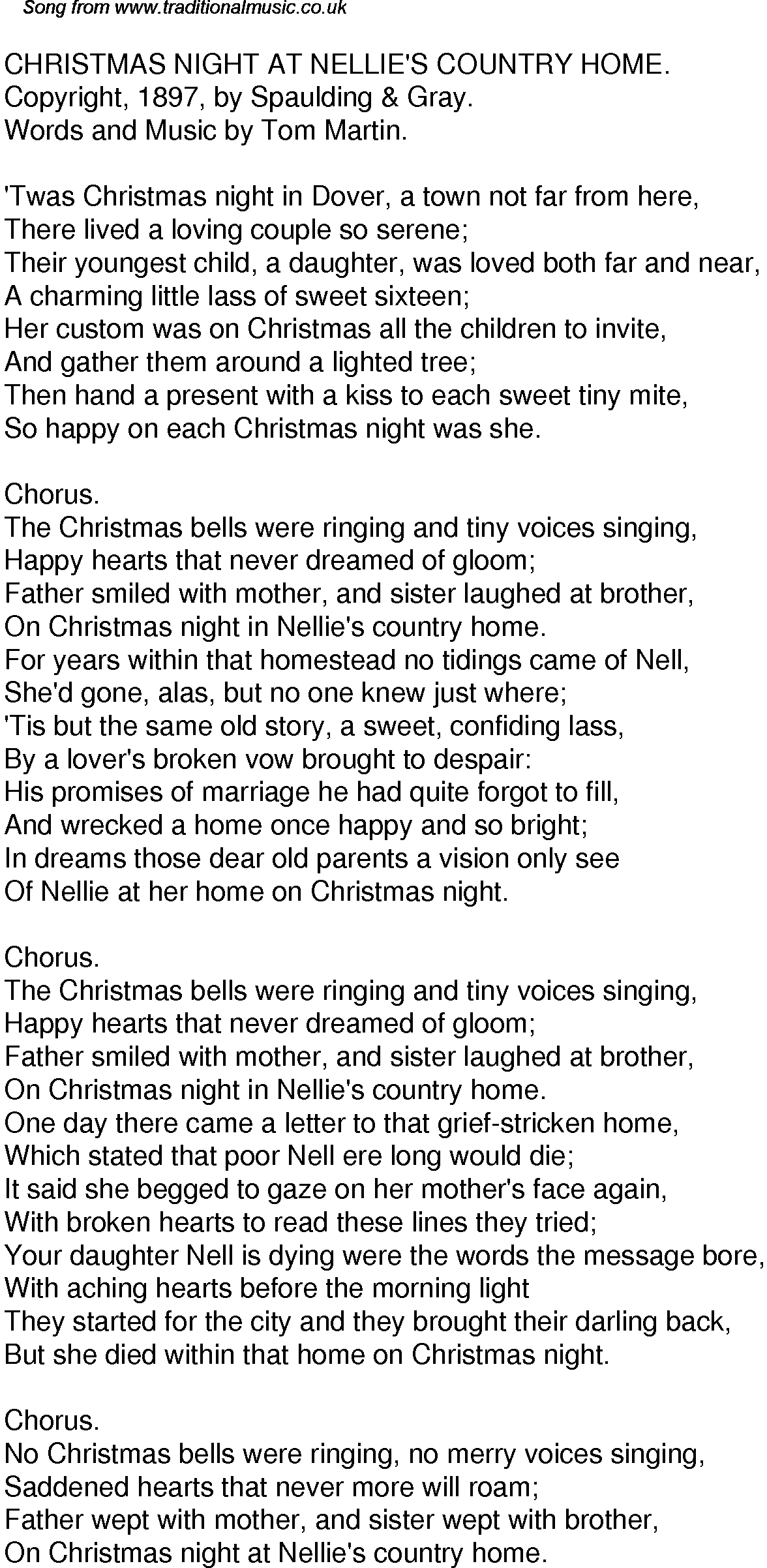 Old Time Song Lyrics for 55 Christmas Night At Nellies Country Home