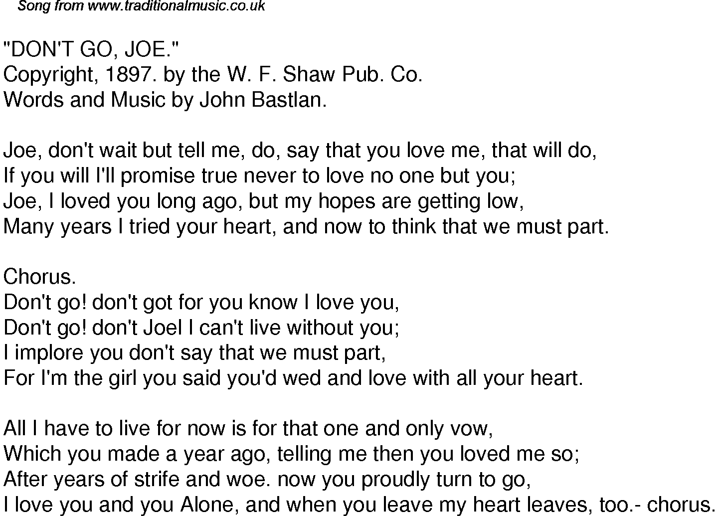 Old Time Song Lyrics For 55 Don T Go Joe