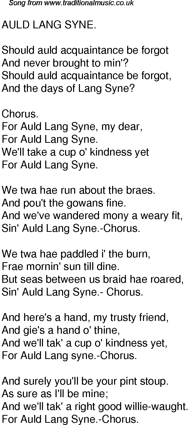 Printable Words To Auld Lang Syne Words Print