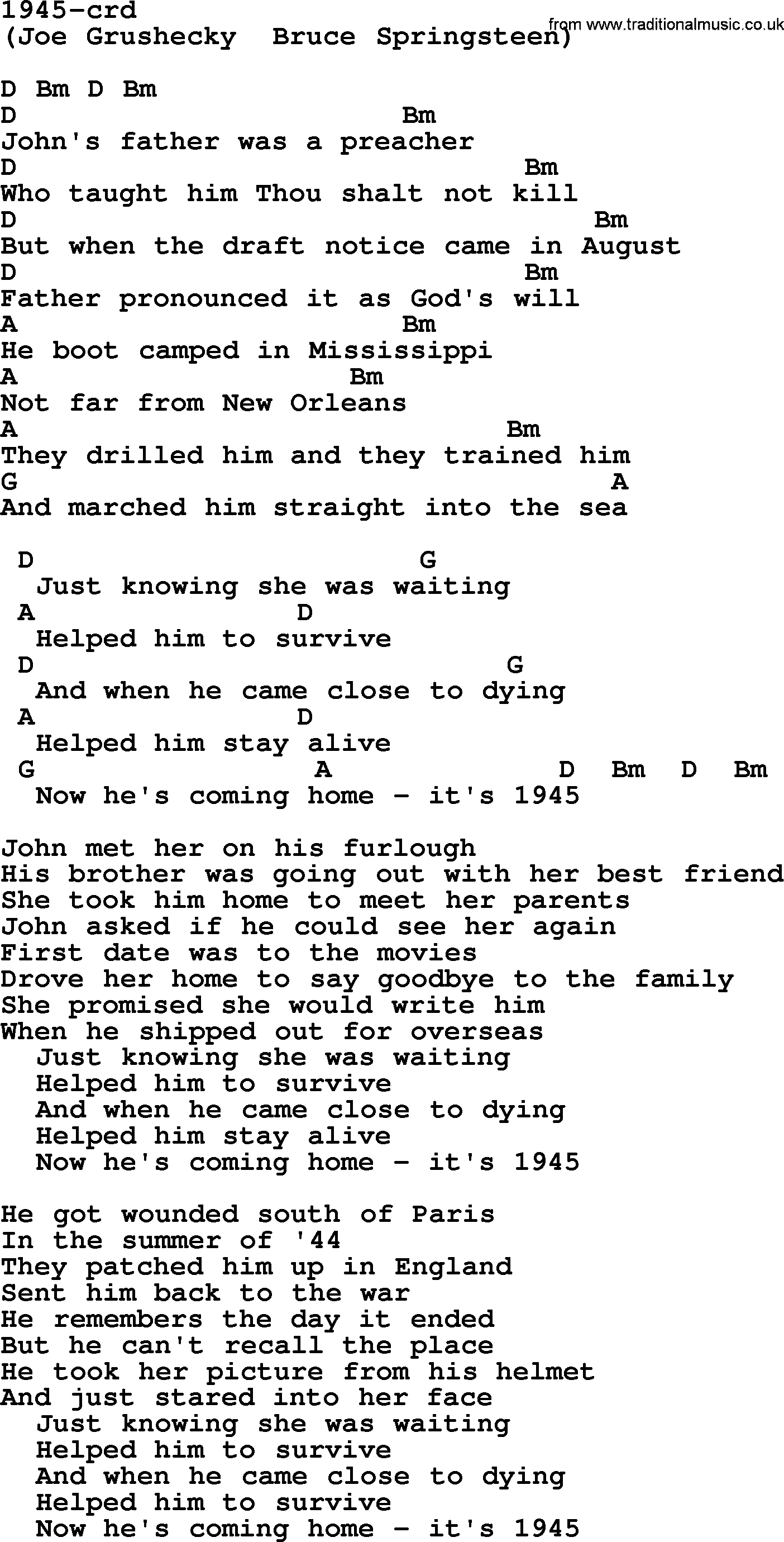 Bruce Springsteen song:: 1945, lyrics and chords