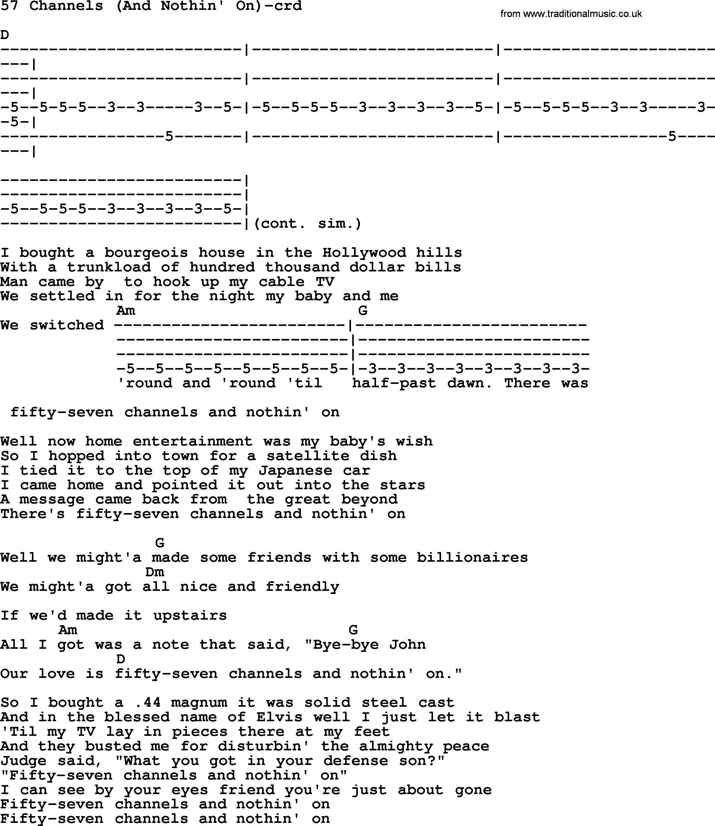 Bruce Springsteen song: 57 Channels(And Nothin' On), lyrics and chords