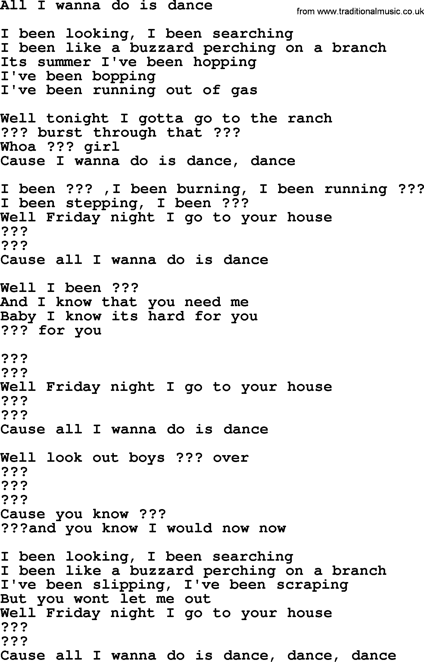 Bruce Springsteen song: All I Wanna Do Is Dance lyrics