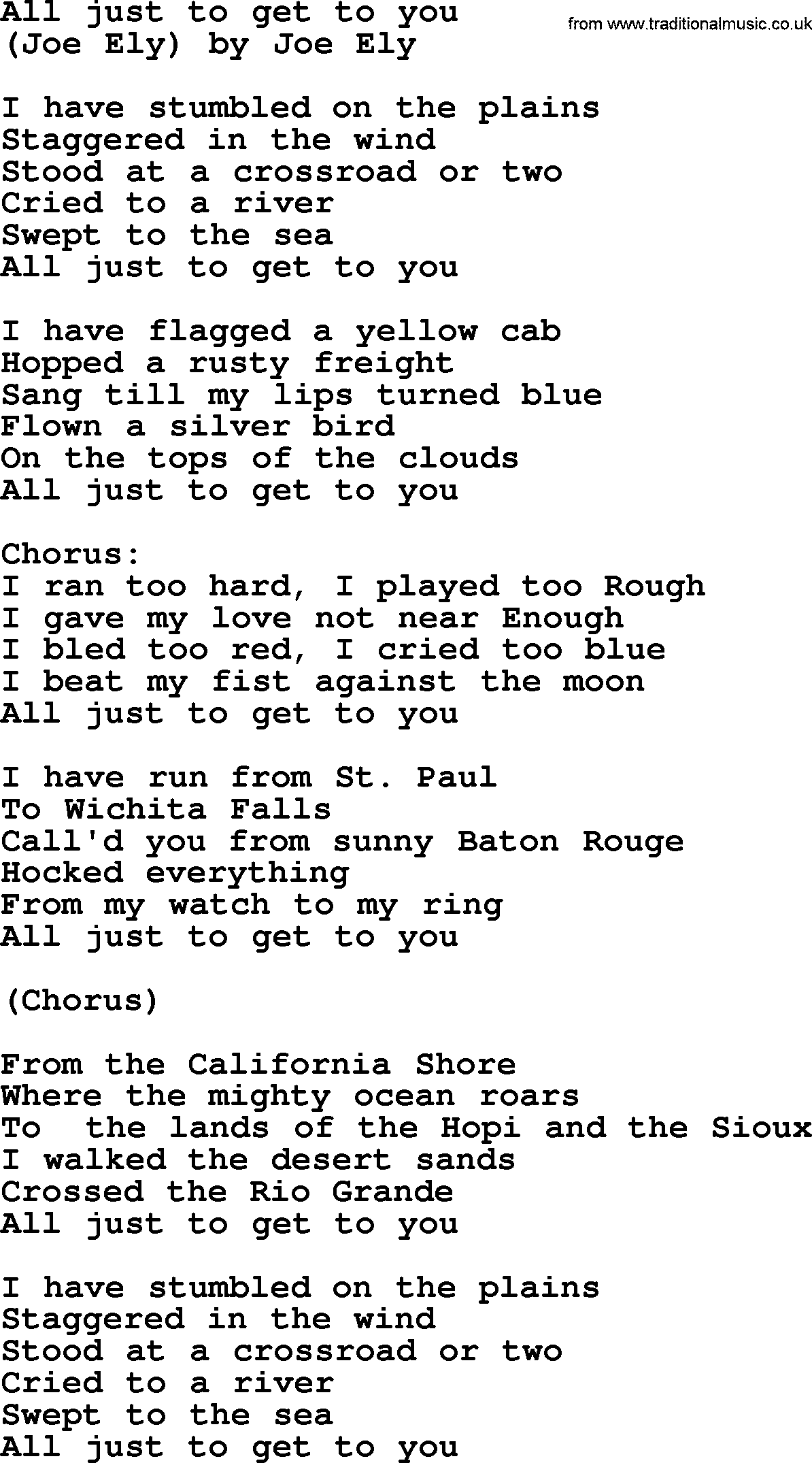 Bruce Springsteen song: All Just To Get To You lyrics