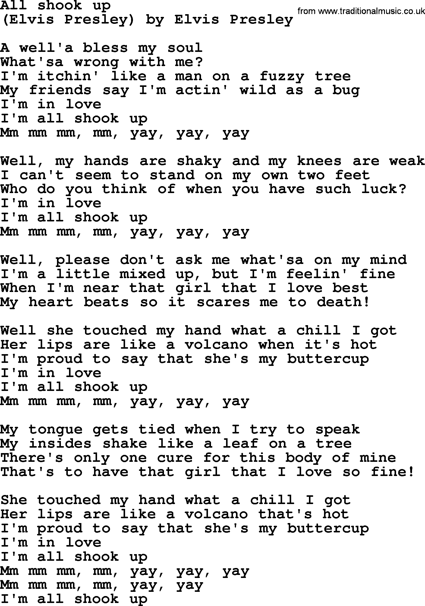 Bruce Springsteen song: All Shook Up lyrics