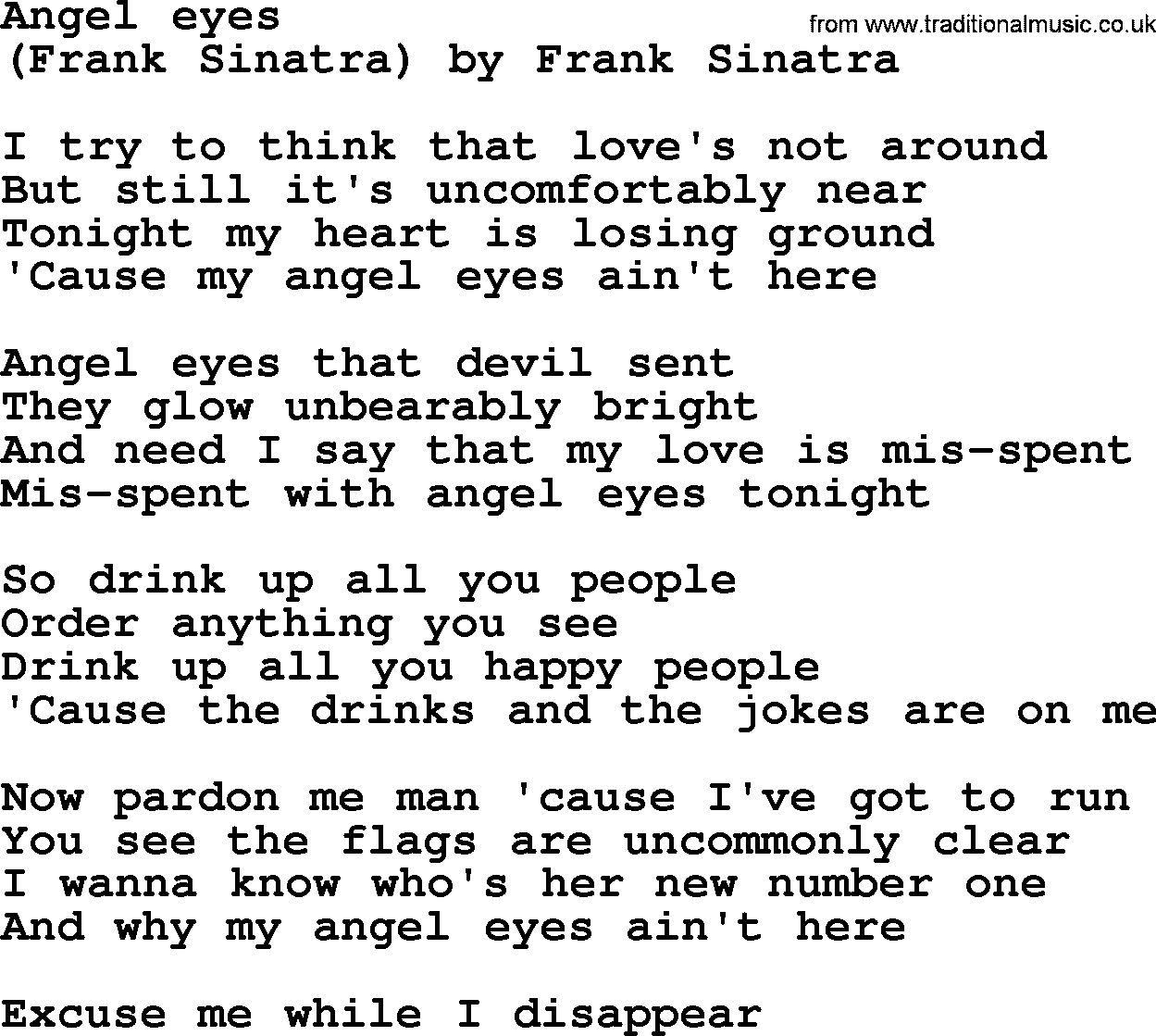 Bruce Springsteen song: Angel Eyes lyrics