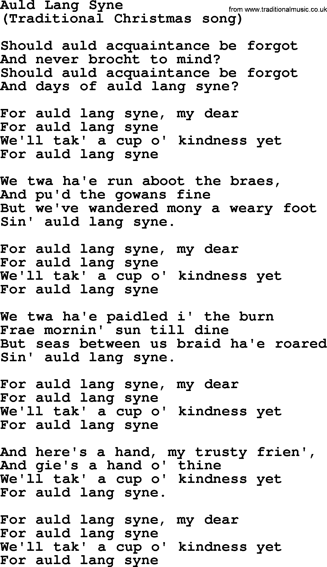 Bruce Springsteen song: Auld Lang Syne lyrics