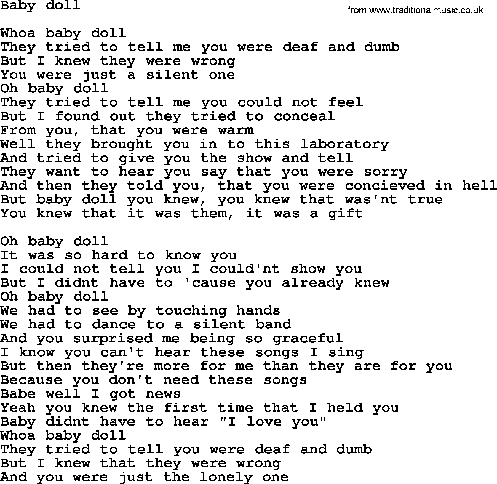 Bruce Springsteen song: Baby Doll lyrics