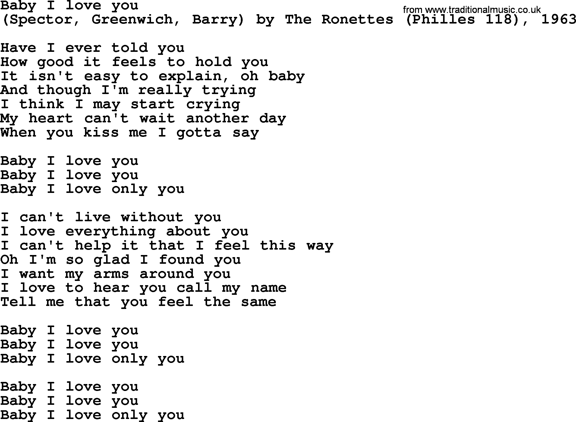 Bruce Springsteen Song Baby I Love You Lyrics