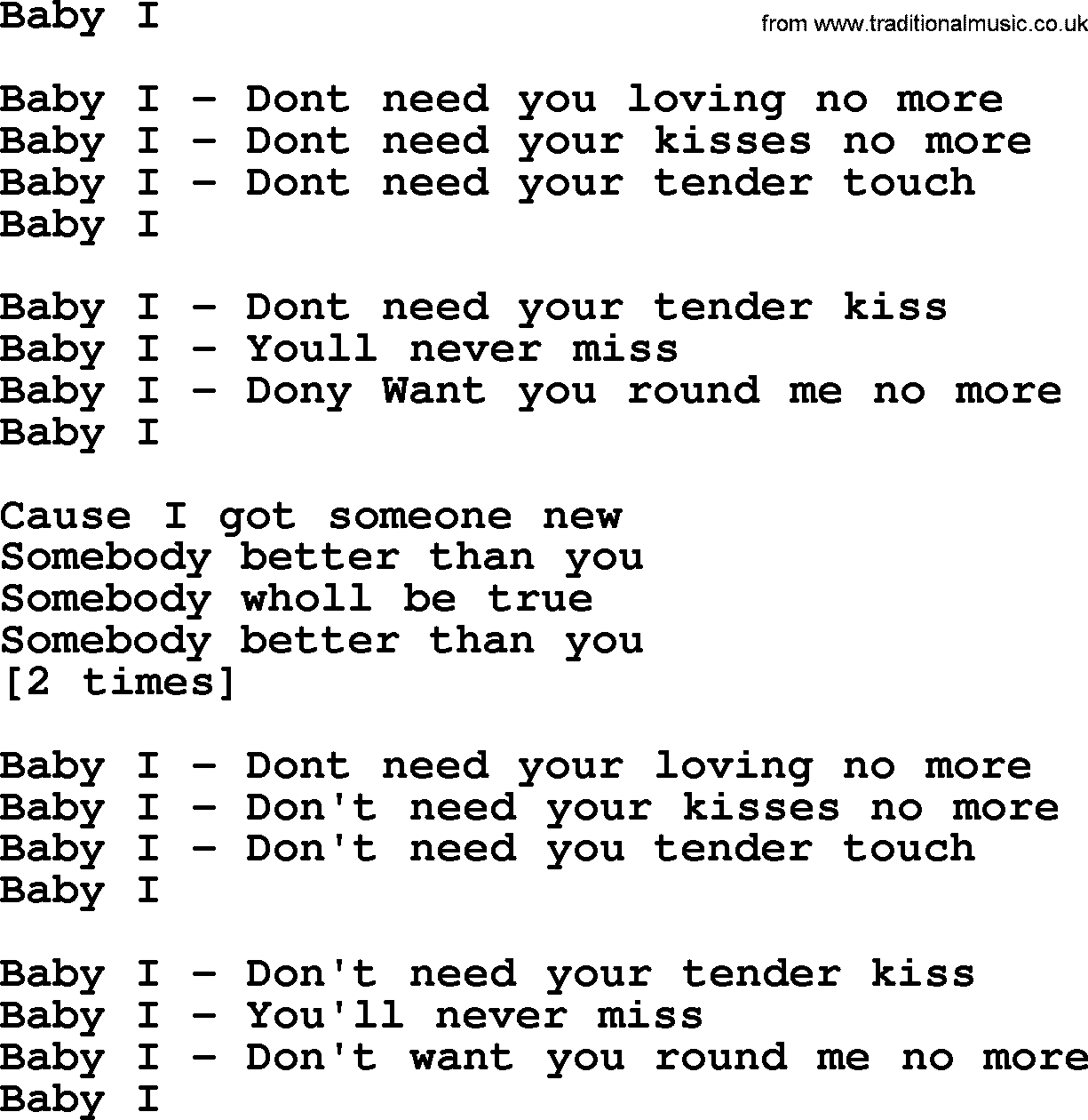 Bruce Springsteen song: Baby I lyrics