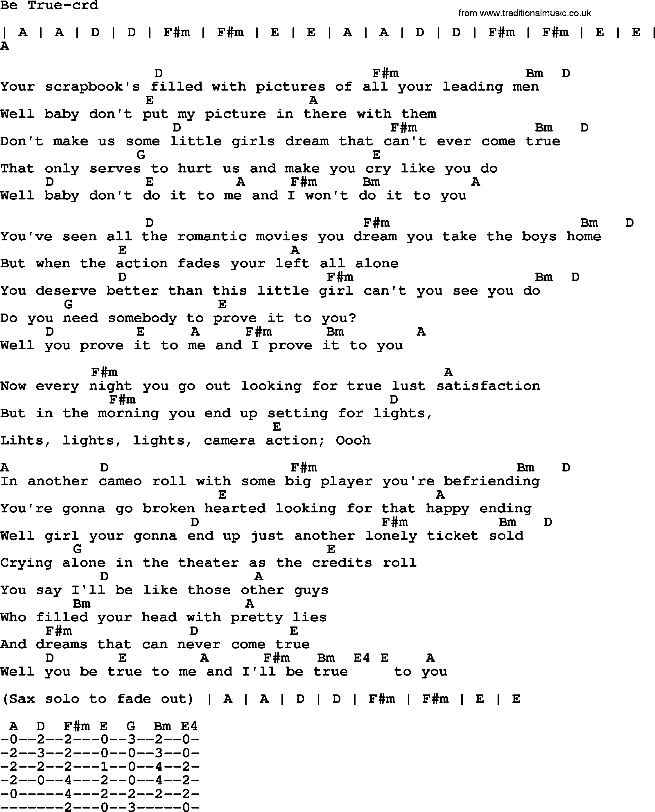 Bruce Springsteen song: Be True, lyrics and chords